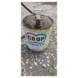 Vintage Oil Dispenser and Coop 5 gal oil can