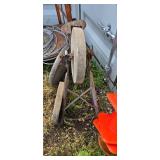 3 Antique Grinding Stone wheels with old metal frame