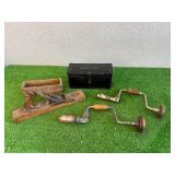 Fordson Toolbox, Wood Velvetta Box & Vintage Tools