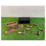 Fordson Toolbox, Wood Velvetta Box & Vintage Tools