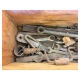 Large Vintage Wood Toolbox & Contents