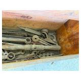 Large Vintage Wood Toolbox & Contents