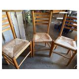 Set of 3 Oak Ladderback Rush Seat Dining Chairs Farmhouse Style