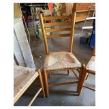 Set of 3 Oak Ladderback Rush Seat Dining Chairs Farmhouse Style