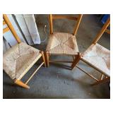 Set of 3 Oak Ladderback Rush Seat Dining Chairs Farmhouse Style