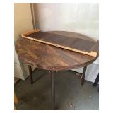 Round Dining Table with Leaf Faux Walnut Laminate Top 36in Good