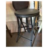 Pair of Black Metal Folding Bar Stools with Padded Seat Contemporary