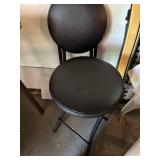 Pair of Black Metal Folding Bar Stools with Padded Seat Contemporary
