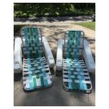 Vintage Floating Pool Lounge Chairs Aluminum Webbed Pair Good
