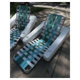 Vintage Floating Pool Lounge Chairs Aluminum Webbed Pair Good