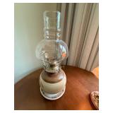 Vintage Miniature Hurricane Oil Lamp Ceramic Base Glass Chimney