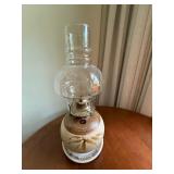 Vintage Miniature Hurricane Oil Lamp Ceramic Base Glass Chimney