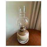 Vintage Miniature Hurricane Oil Lamp Ceramic Base Glass Chimney