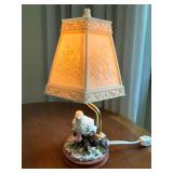 Bird Figural Table Lamp Porcelain Style Floral Shade 11in Working