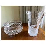 Decorative Glass Vase & Etched Scripture Bowl 2 Pc Lot Good Cond