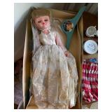Vintage Doll & Tea Set Lot Bride Doll Japan Porcelain Small Doll Clothes