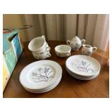 Vintage Doll & Tea Set Lot Bride Doll Japan Porcelain Small Doll Clothes