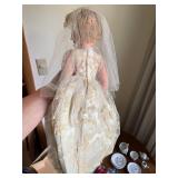 Vintage Doll & Tea Set Lot Bride Doll Japan Porcelain Small Doll Clothes
