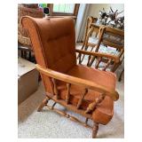 Vintage Upholstered Wingback Armchair Wood Spindle Arms Rust Orange