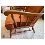 Vintage Upholstered Wingback Armchair Wood Spindle Arms Rust Orange