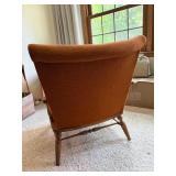Vintage Upholstered Wingback Armchair Wood Spindle Arms Rust Orange
