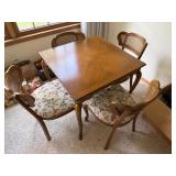 French Country 5 Pc Dining Set Cane Back Chairs Floral Seats, matching tablecloth