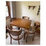 French Country 5 Pc Dining Set Cane Back Chairs Floral Seats, matching tablecloth
