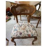 French Country 5 Pc Dining Set Cane Back Chairs Floral Seats, matching tablecloth