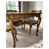 French Country 5 Pc Dining Set Cane Back Chairs Floral Seats, matching tablecloth
