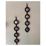 Pair Vintage Classical Medallion Wall Hangings Red Strap Black Frames