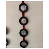 Pair Vintage Classical Medallion Wall Hangings Red Strap Black Frames