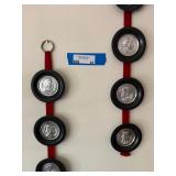 Pair Vintage Classical Medallion Wall Hangings Red Strap Black Frames