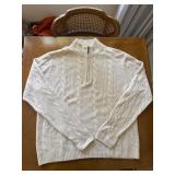 Patrick James Cashmere Quarter Zip Cable Knit Sweater Large Ivory