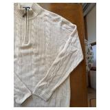 Patrick James Cashmere Quarter Zip Cable Knit Sweater Large Ivory