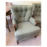 Pair Traditional Wingback Armchairs Tufted Sage Upholstery Good