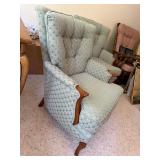 Pair Traditional Wingback Armchairs Tufted Sage Upholstery Good