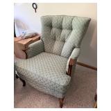 Pair Traditional Wingback Armchairs Tufted Sage Upholstery Good