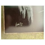 Pair Framed Japanese Silk Thread Art Geisha Figures Rain Scene Signed