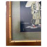 Pair Framed Japanese Silk Thread Art Geisha Figures Rain Scene Signed