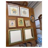 Vintage Framed Wall Decor Lot 8 Pc Mirrors Floral Prints Oval Shadowbox