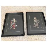 Pair Vintage Japanese Silk Embroidery Framed Geisha Figures Wall Art