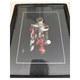 Pair Vintage Japanese Silk Embroidery Framed Geisha Figures Wall Art