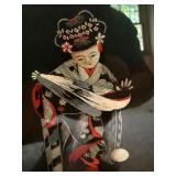 Pair Vintage Japanese Silk Embroidery Framed Geisha Figures Wall Art