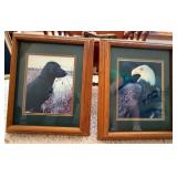 Set of 2 Framed Wildlife Prints Eagle Black Lab Oak Tone Wall Art