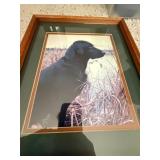 Set of 2 Framed Wildlife Prints Eagle Black Lab Oak Tone Wall Art