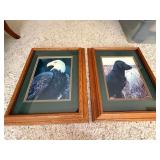 Set of 2 Framed Wildlife Prints Eagle Black Lab Oak Tone Wall Art