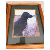Set of 2 Framed Wildlife Prints Eagle Black Lab Oak Tone Wall Art