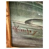Vintage Asian Figural Framed Wall Art Signed Faux Bamboo Frame