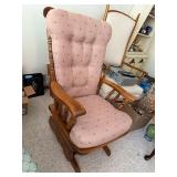 Wood Upholstered Platform Glider Chair Pink Floral Tufted Back