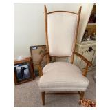 Vintage Danish Modern Style High Back Upholstered Armchair Wood Frame